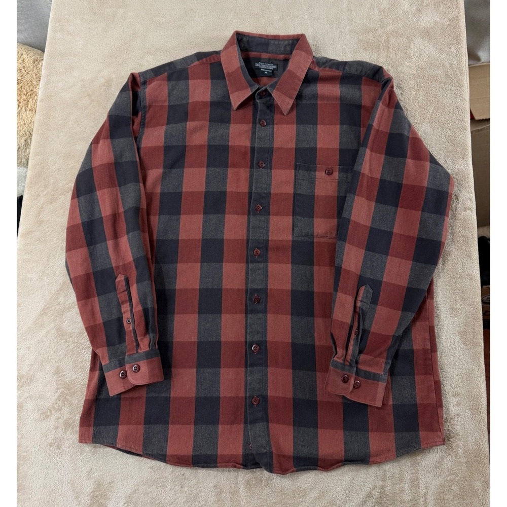 The J.Peterman Company Flannel‎ Shirt Men's XL Red Plaid Long Sleeve XL EUC
